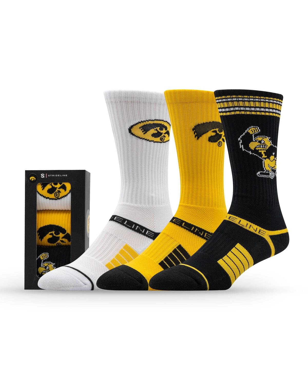 Strideline Men's And Women's 3-pack Iowa Hawkeyes Premium Knit Crew Socks In Yellow