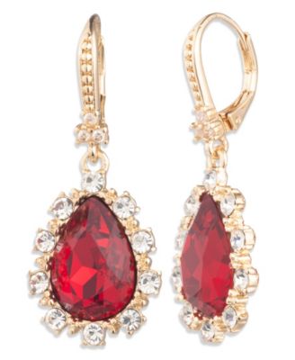 Glass Stone Gold-Tone Drama Pear Drop Earrings
