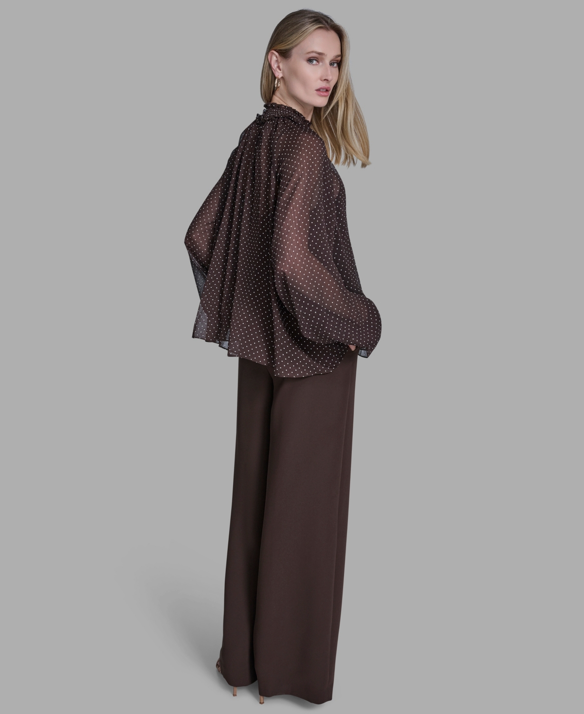 Bcbg Women's Smocked High Neck Top In Brown