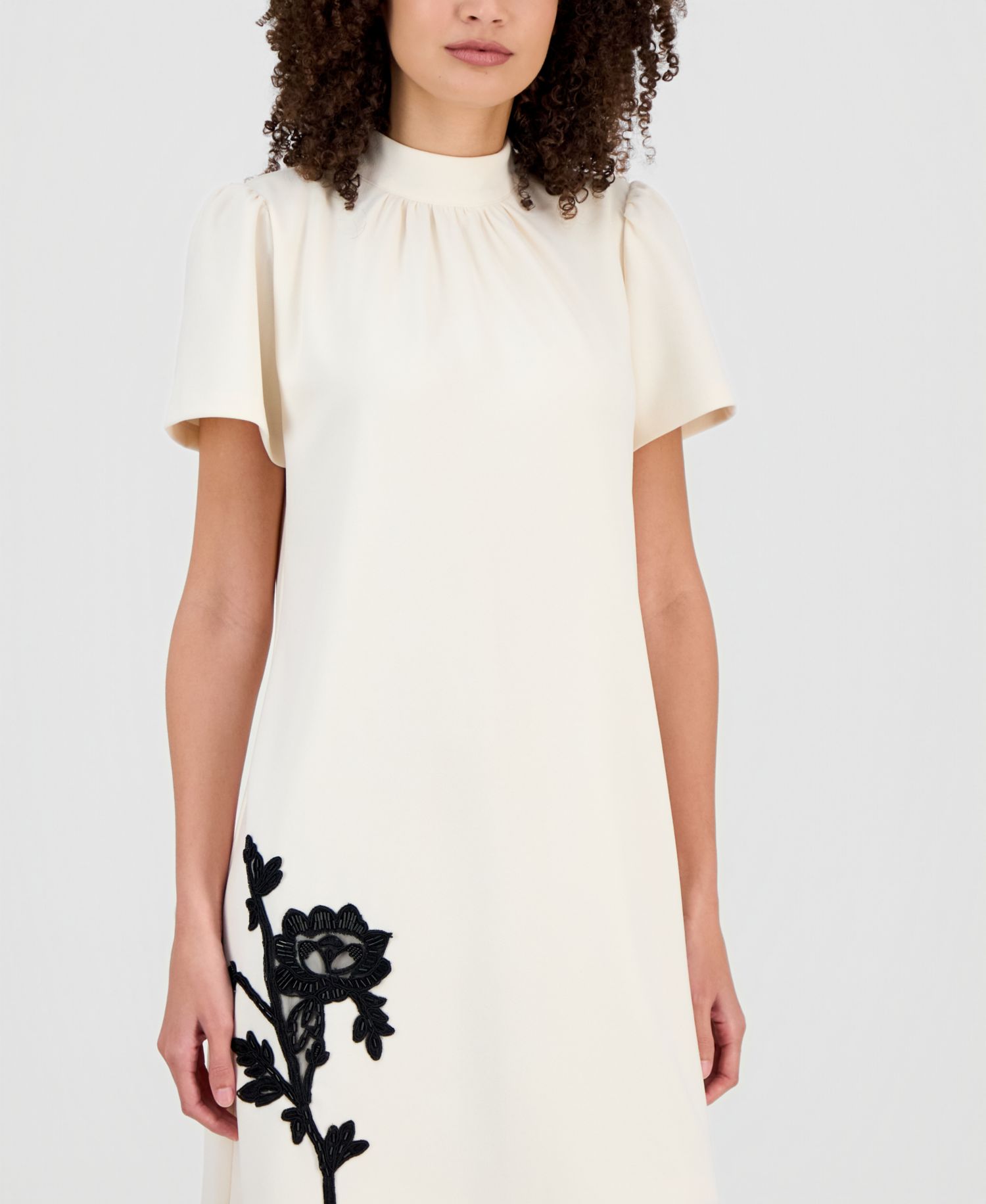 Women's Mock Neck Floral Appliqu&eacute; Dress