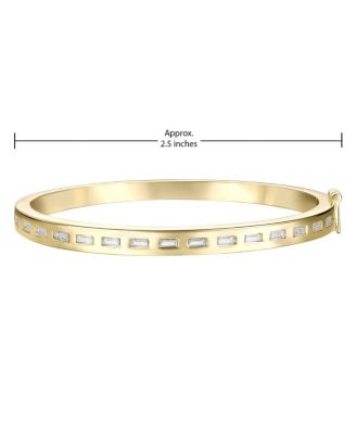 14K Gold Plated with Bezel Set -Like Cubic Zirconia Baguette Bangle Bracelet