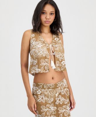 Juniors' Tie-Front Floral Cover-Up Vest, Macy's Exclusive
