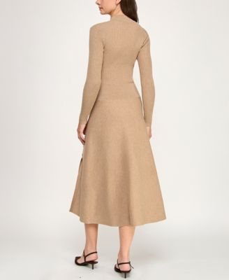 Juniors Mini Buttons A-Line Midi Sweater Dress