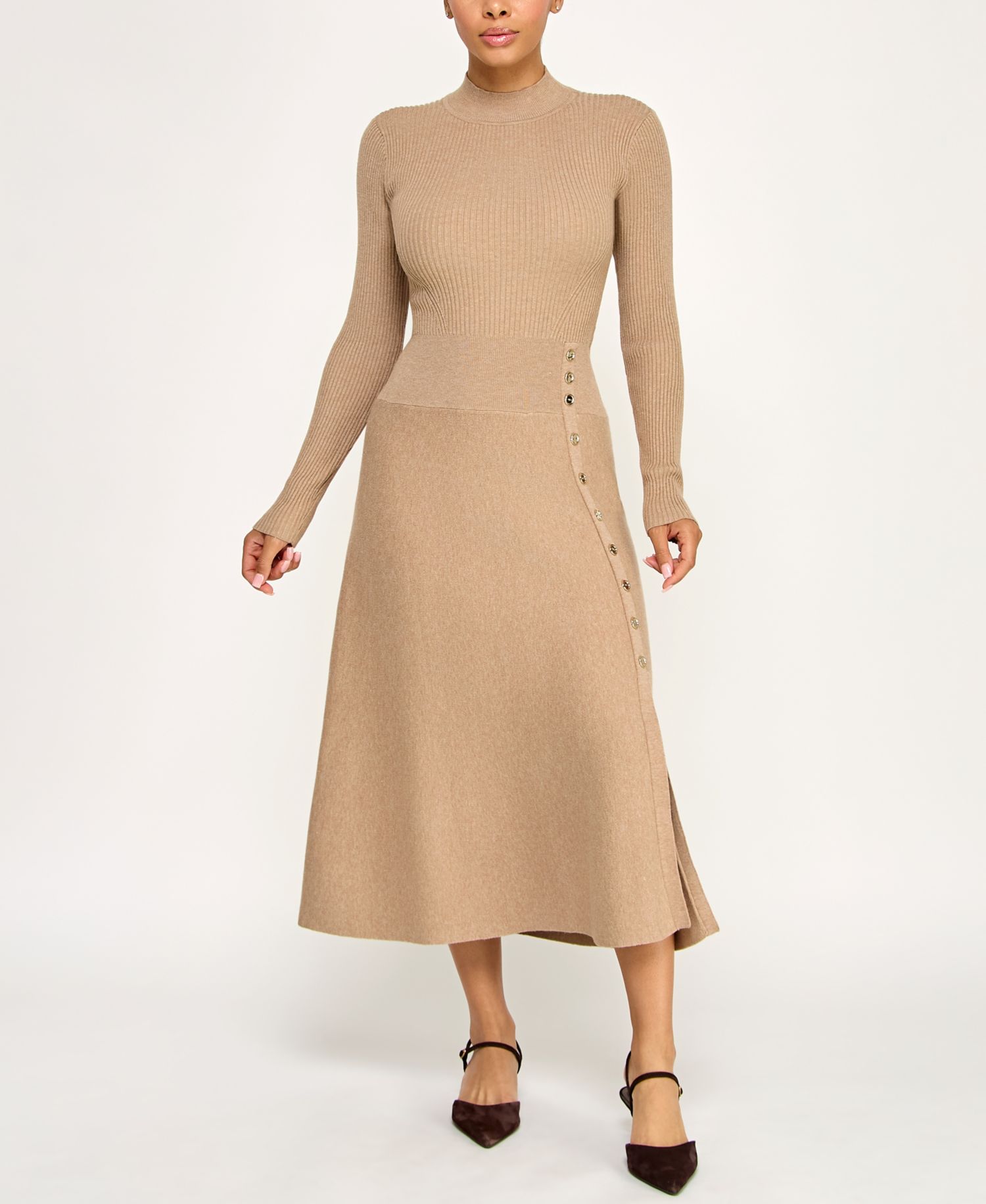 Juniors' Mini Buttons A-Line Sweater Dress