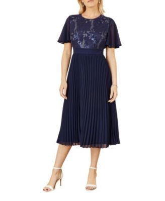 Women's Sequin Embellished Pleated Midi Dress