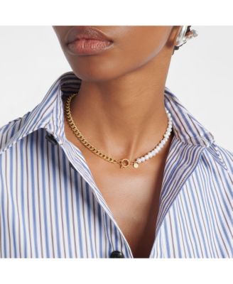 18K Plated Stainless Steel & Freshwater Pearl Half Chain Necklace.