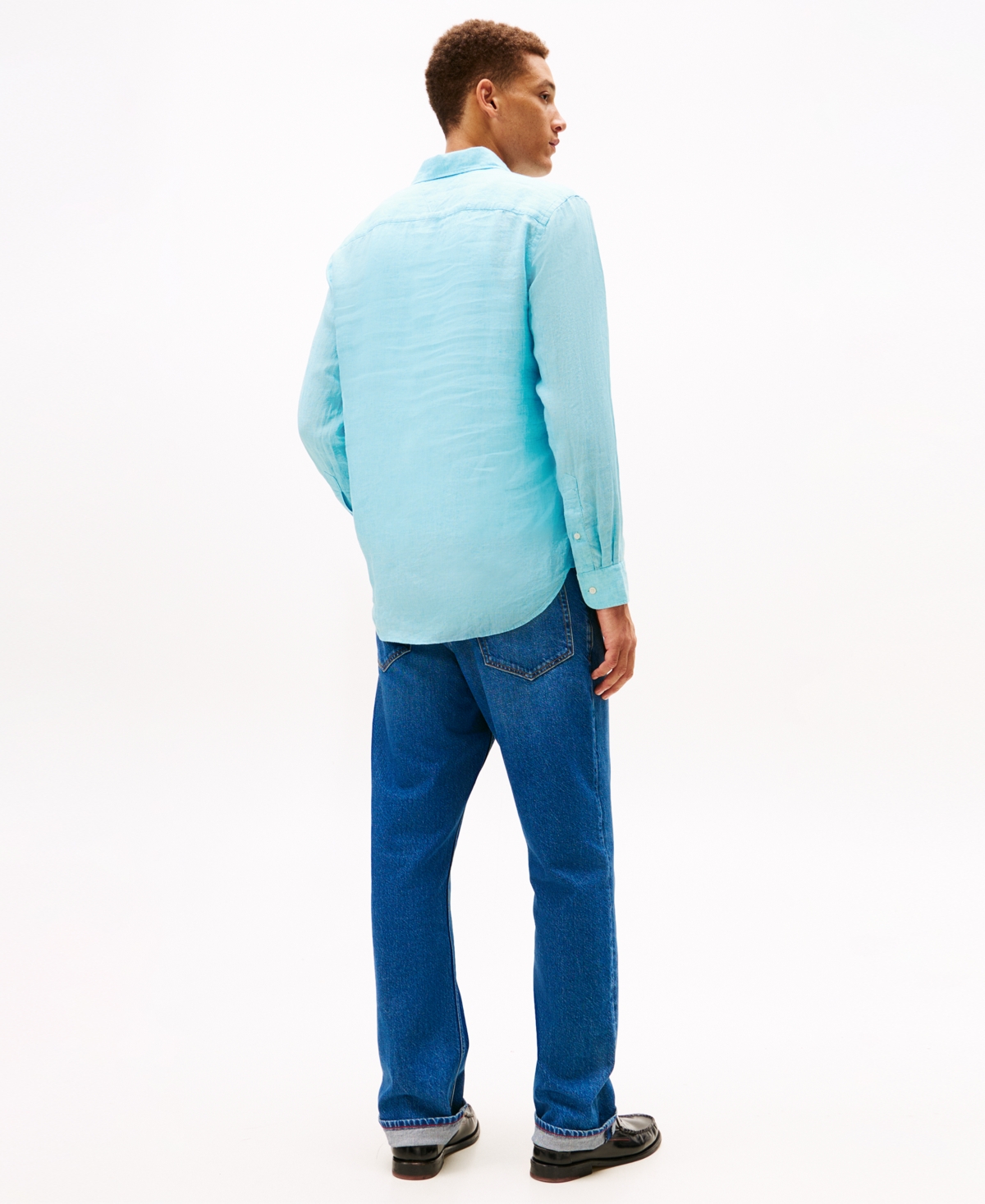 Tommy Hilfiger Men's Pigment-dyed Linen Button-down Long Sleeve Shirt In Blue