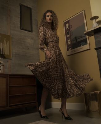 Women's Animal-Print Split-Neck Maxi Dress