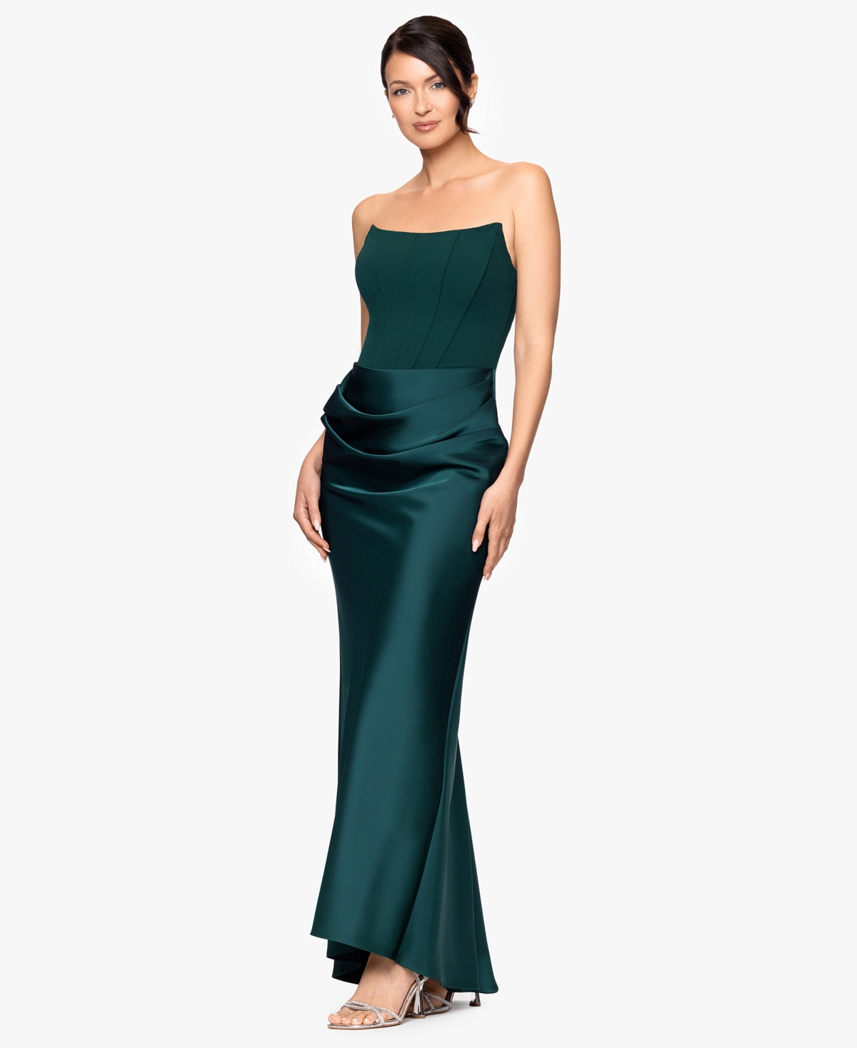 Betsy & Adam Women's Mixed-media Strapless Corset Gown In Green