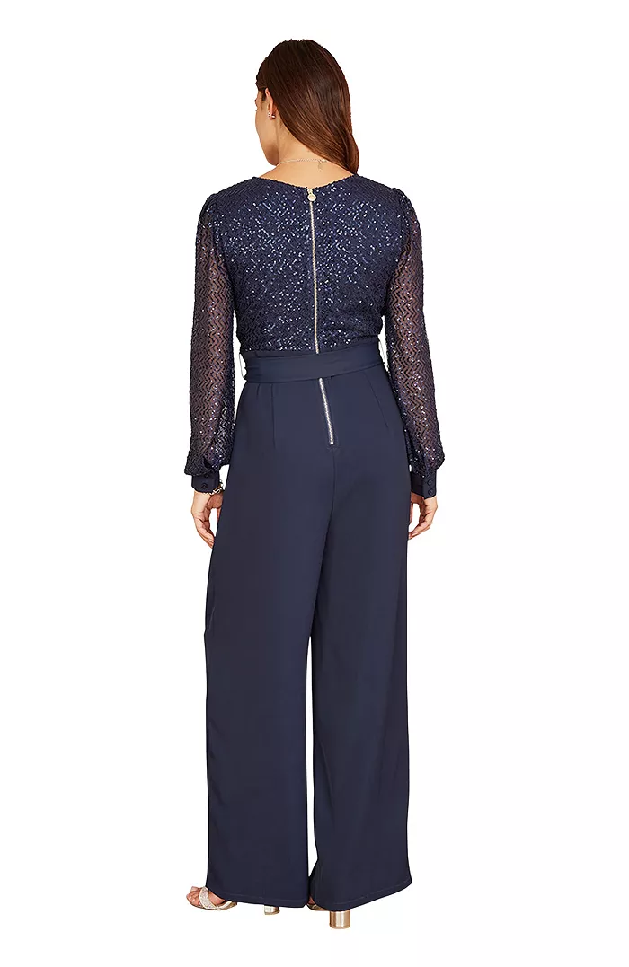 Women's Long Sleeved Sequin Jumpsuit - thumbnail 3