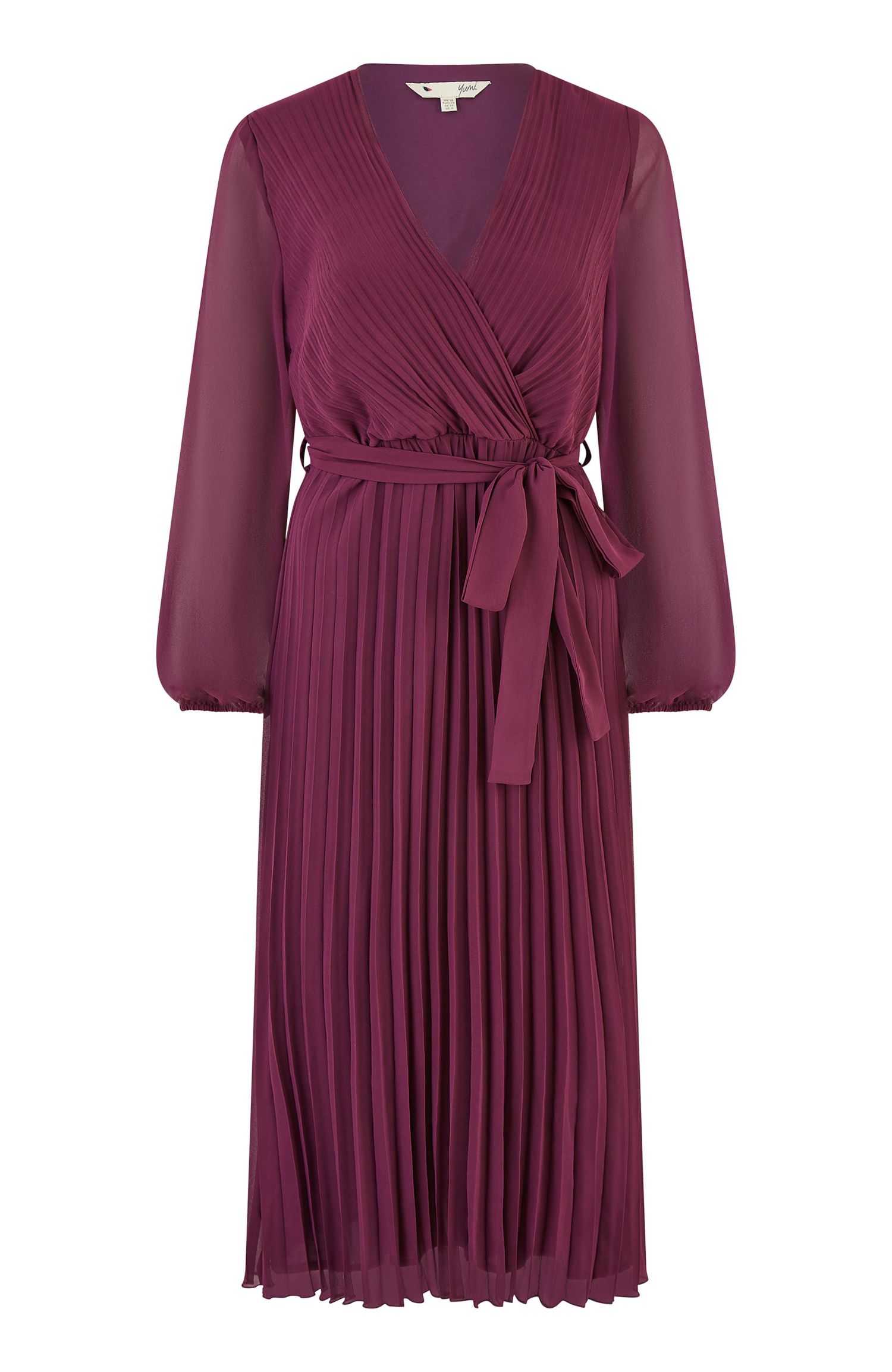 Women's Long Sleeved Pleated Midi Wrap Dress