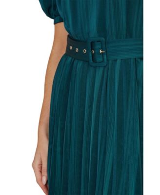 Women's Satin Pleated Stripe Midi Dress