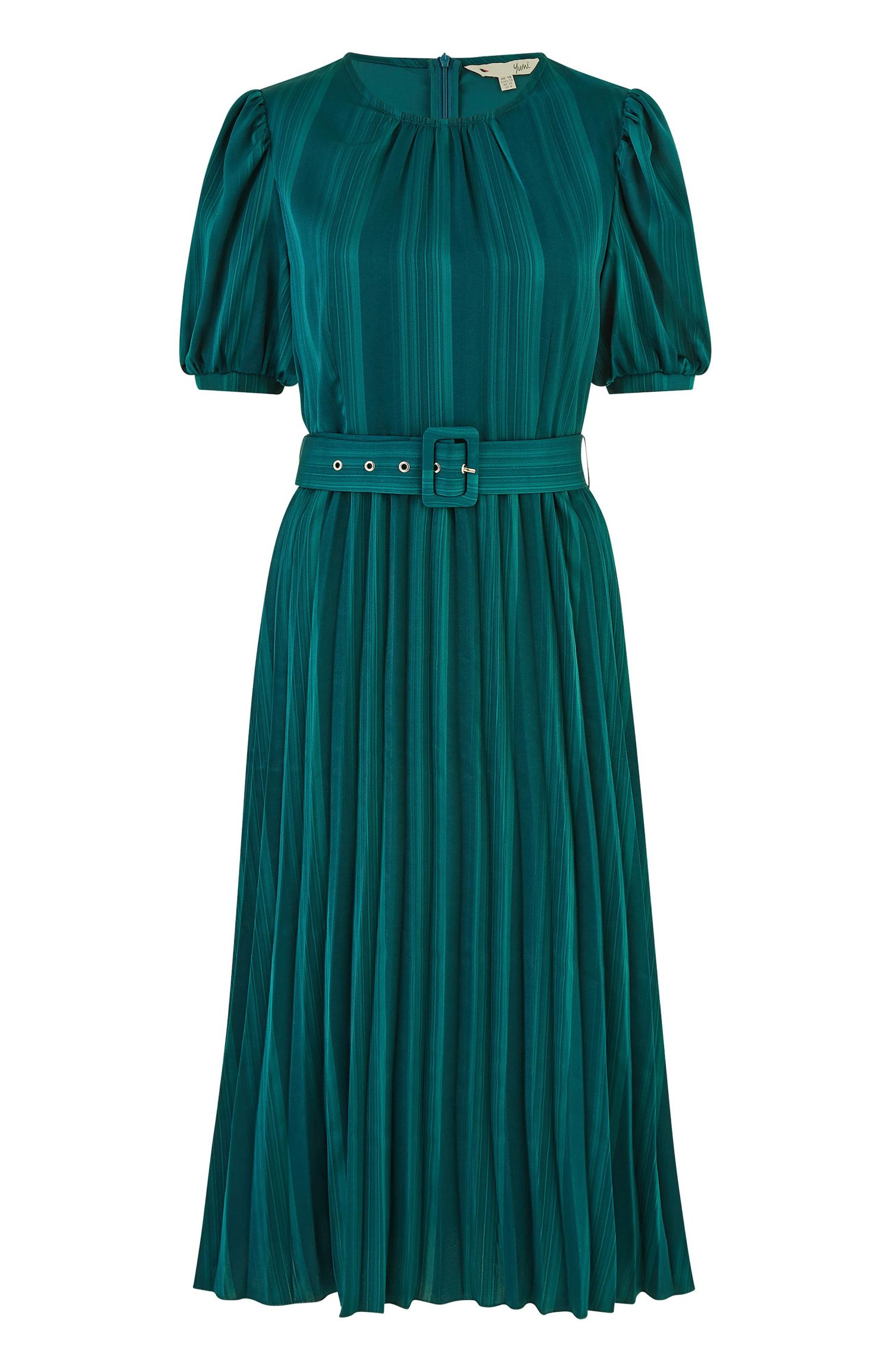 Women's Satin Pleated Stripe Midi Dress