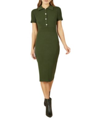 Women's Fitted Rib Knitted Midi Dress
