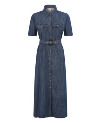 Women's Chambray Denim Utility Midi Shirt Dress