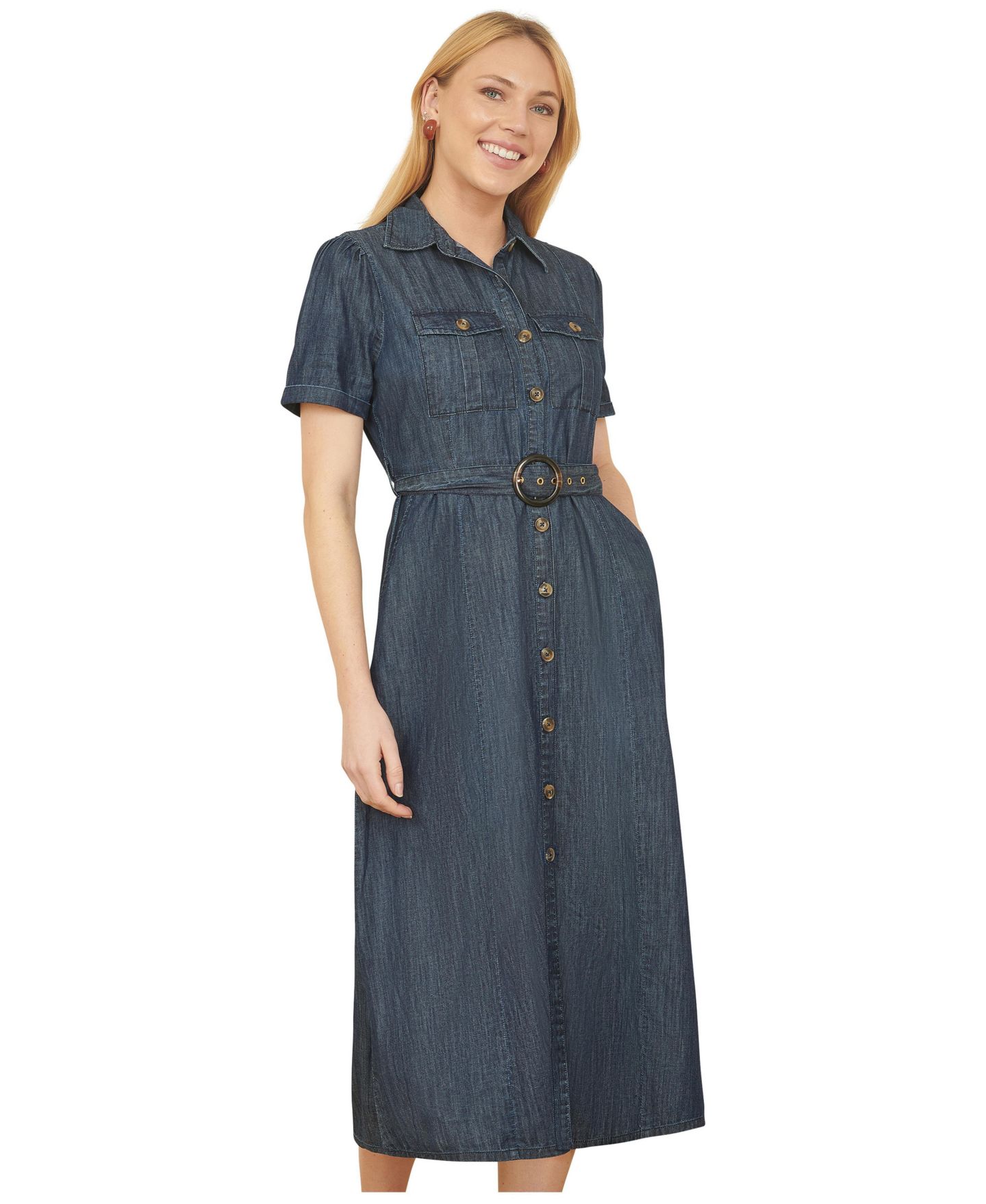 Женское платье Yumi Chambray Denim Utility Midi Shirt Dress, цвет: Синий — фото 2