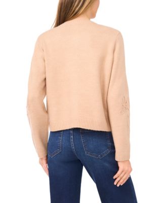 Women's Flower Embroidery Long Sleeves Cardigan Sweater