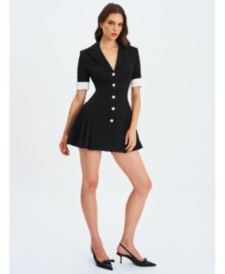 Women's Ilitha Black Woven Crepe Pleated A-Line Mini Dress