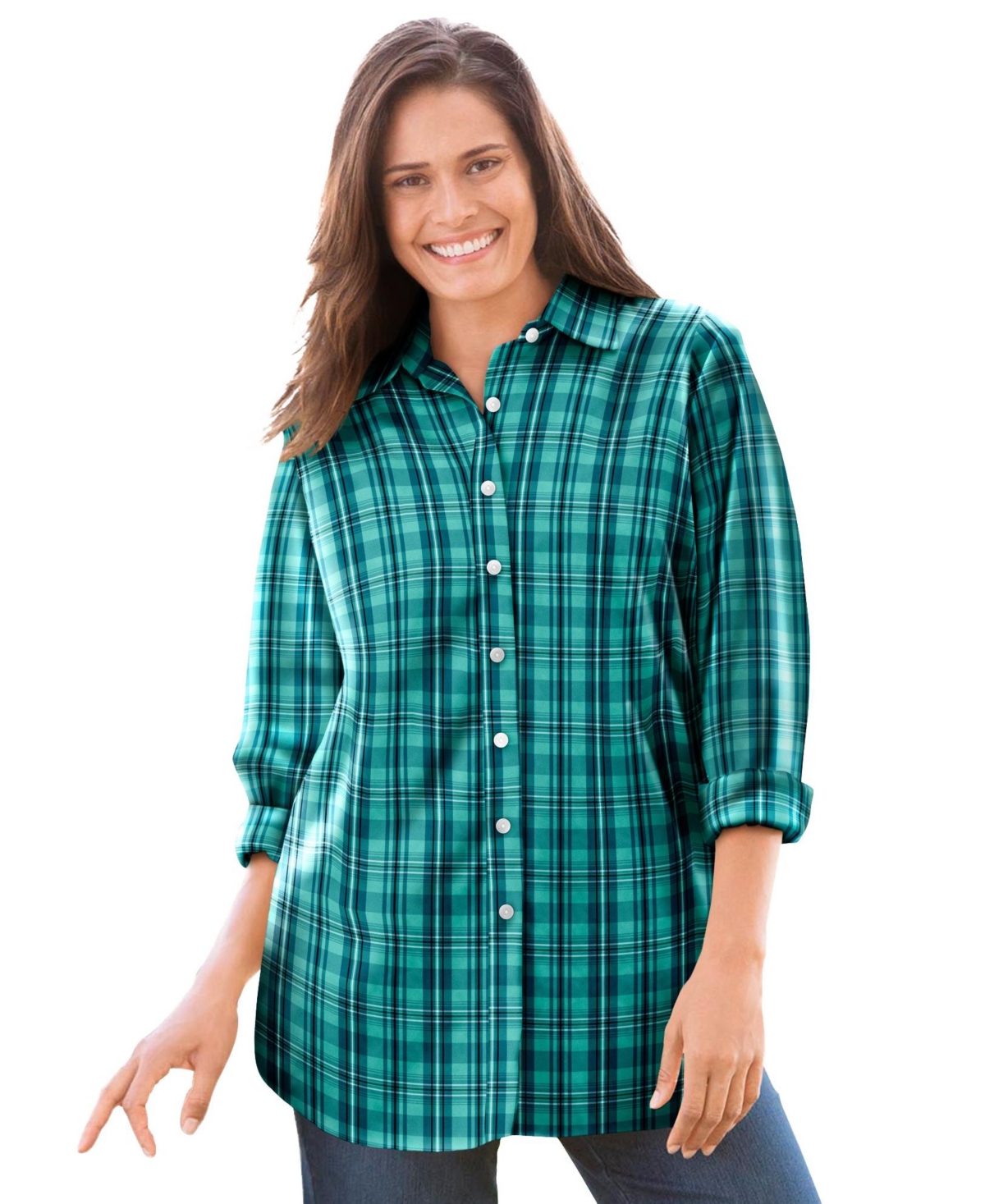 Woman Within Plus Perfect Long Sleeve Shirt