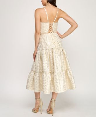 Junior's Dot Jacquard Tea Length Dress