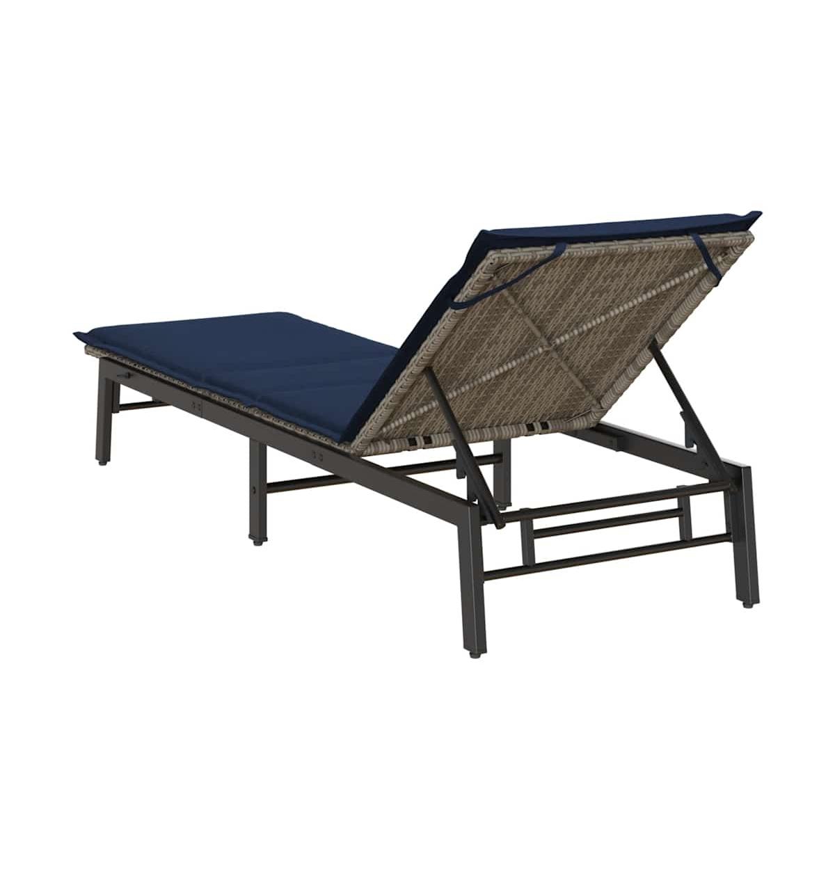 Sun Lounger Grey, Navy Blue Pe rattan, Powder-coated steel Standard