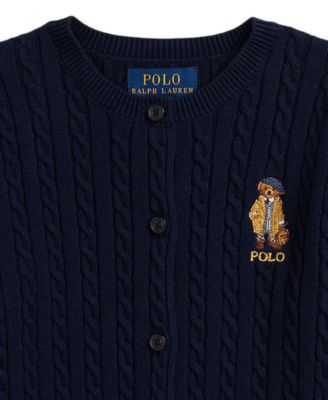 Girls' 2T-6X Polo Bear Mini-Cable Cardigan