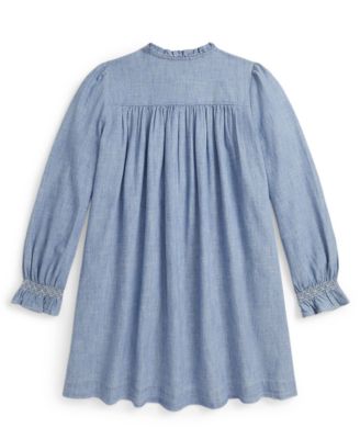 Girls' 7-16 Smocked Ruffle Trim Dress