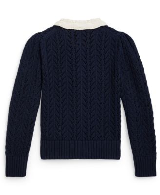 Girls' 2T-6X Pointelle-Knit Peter Pan Collar Cardigan