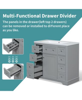 36" Bathroom Vanity, Cabinet Base Only, One Cabinet and Six Drawers