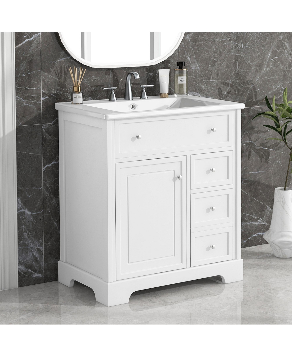 Casainc 30" Bathroom Vanity with Sink Top, Cabinet with Door and Two Drawers, Solid Wood and Mdf, One Package