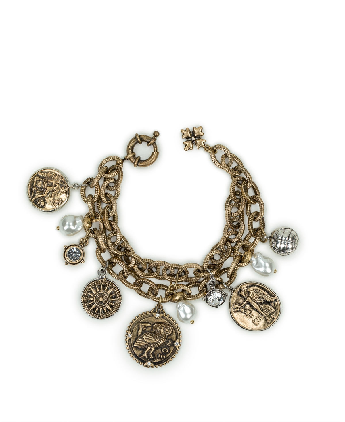 Patricia Nash Multi-stone Antique-like Gold-tone And Silver-tone Ox Charm Bracelet In Multi