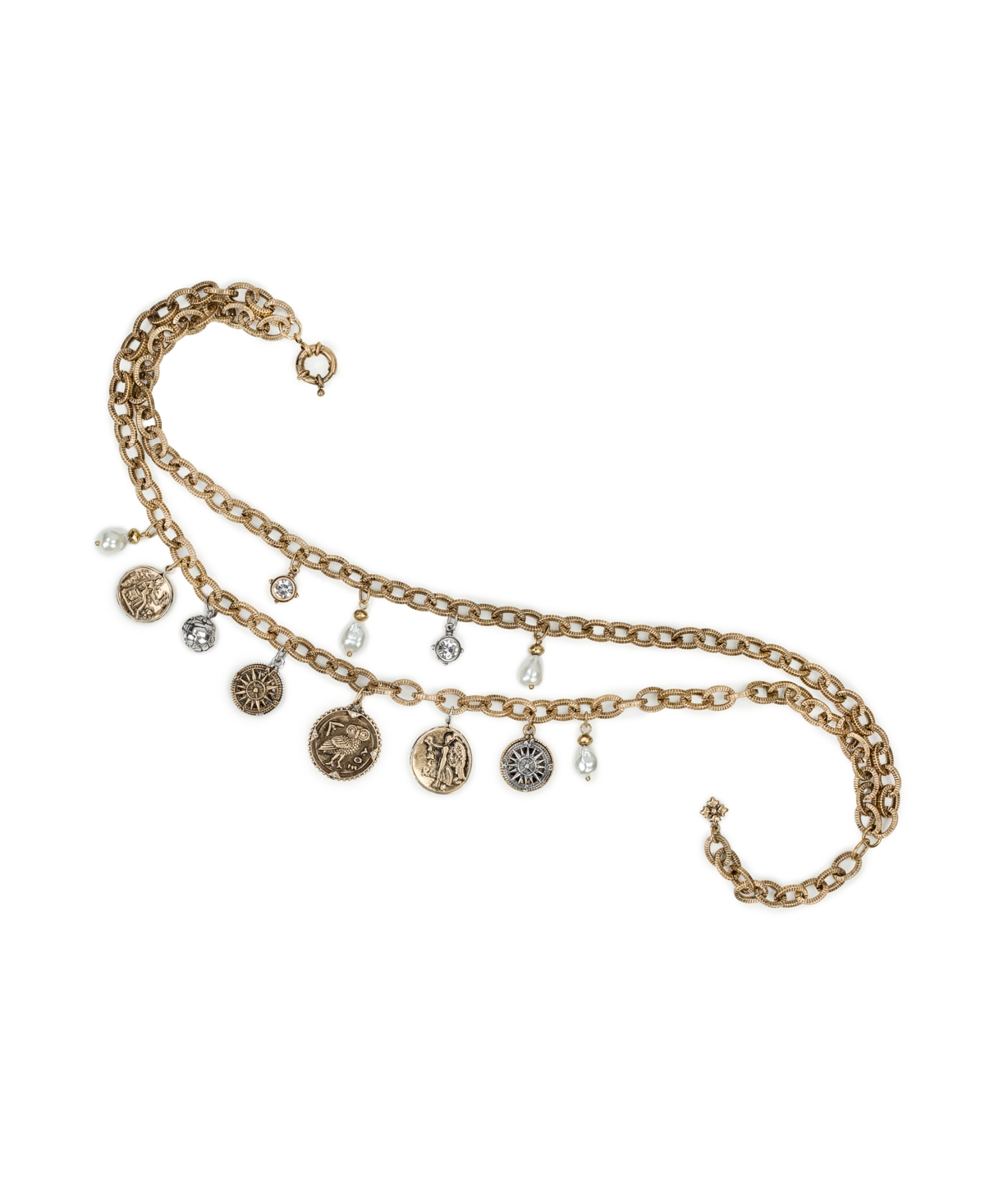 Patricia Nash Glass Stone And Glass Pearl Ox Double Charm Necklace In Gold