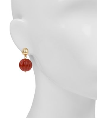 Scalloped Bead Matte Gold-Tone Drop Post Earrings