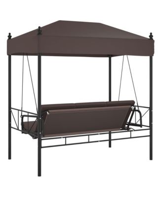 Garden Swing Bench Coffee brown Powder-coated steel, Polyester