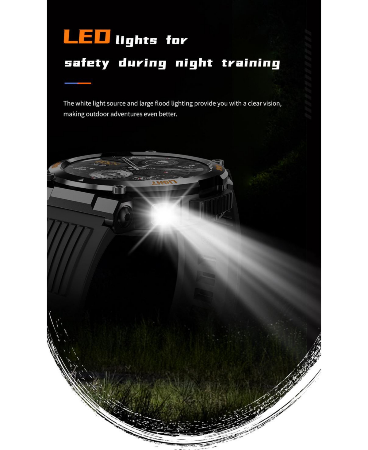 Ruxing Smart Outdoor Sports Smart watch with Compass Emergency Light Ips Hd Large Round Screen -Orange