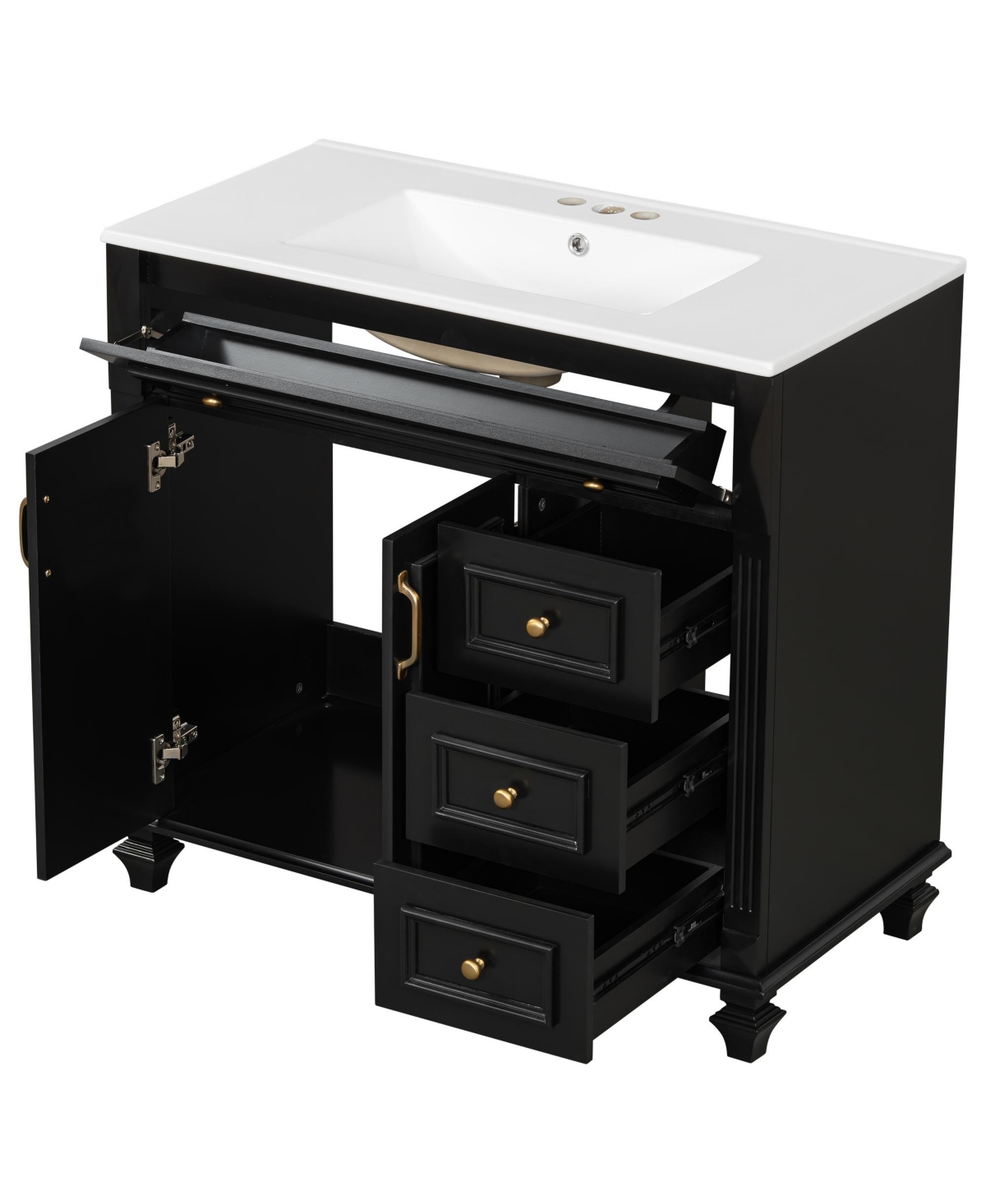 Casainc 36" Bathroom Vanity with Sink, Cabinet Flip-Out Drawer, 3 Drawers, 2 Soft-Close Doors, Solid Wood and Mdf, Premium Hardware