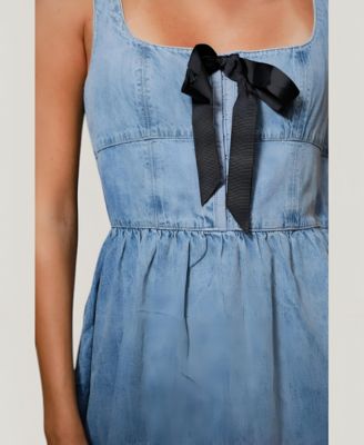 Women's Denim Square Neck Midi Dress
