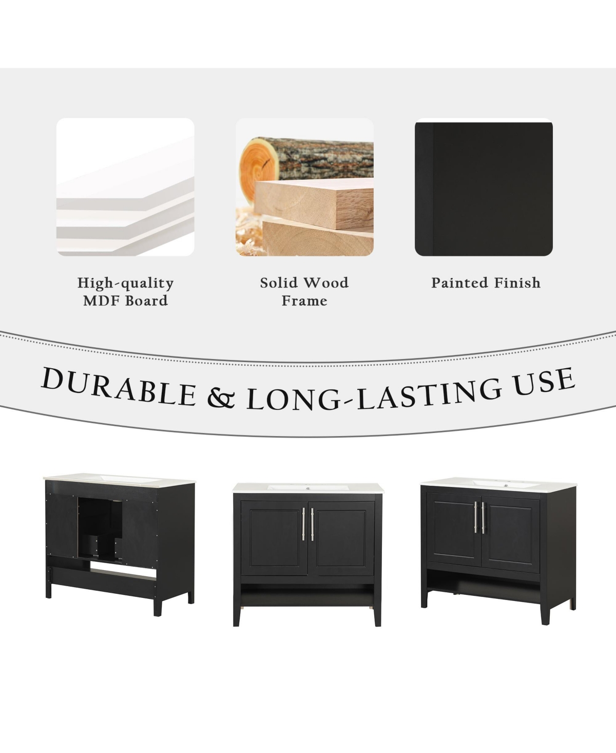 Casainc 36" Bathroom Vanity with Sink, Multi-Functional Cabinet with Doors and Drawers, Mdf Frame and Mdf Board