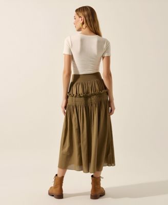 Women's Smocked Tiered Ruffle-Trim Maxi Skirt