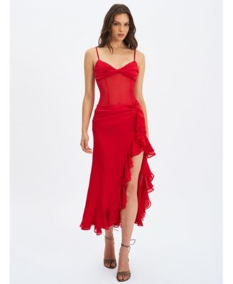 Women's Dahlina Red Ruched Waist High Slit Maxi Dress