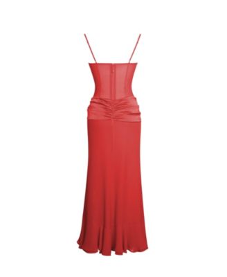 Women's Dahlina Red Ruched Waist High Slit Maxi Dress