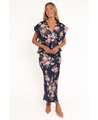Women's Kenna Satin Midi Skirt - Navy Floral XL