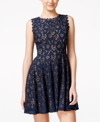 juniors lace fit and flare dress