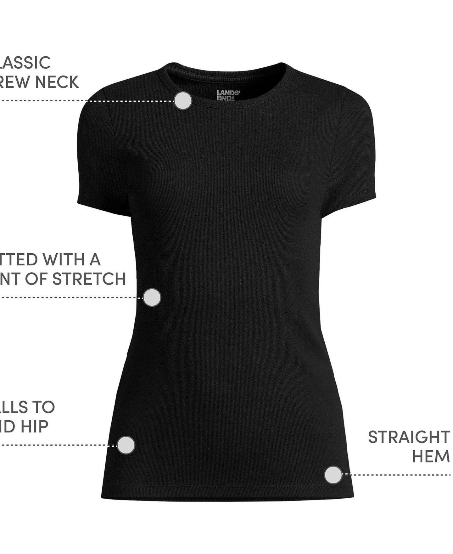 Женская футболка Lands' End Cotton Rib, цвет: Чёрный — фото 4