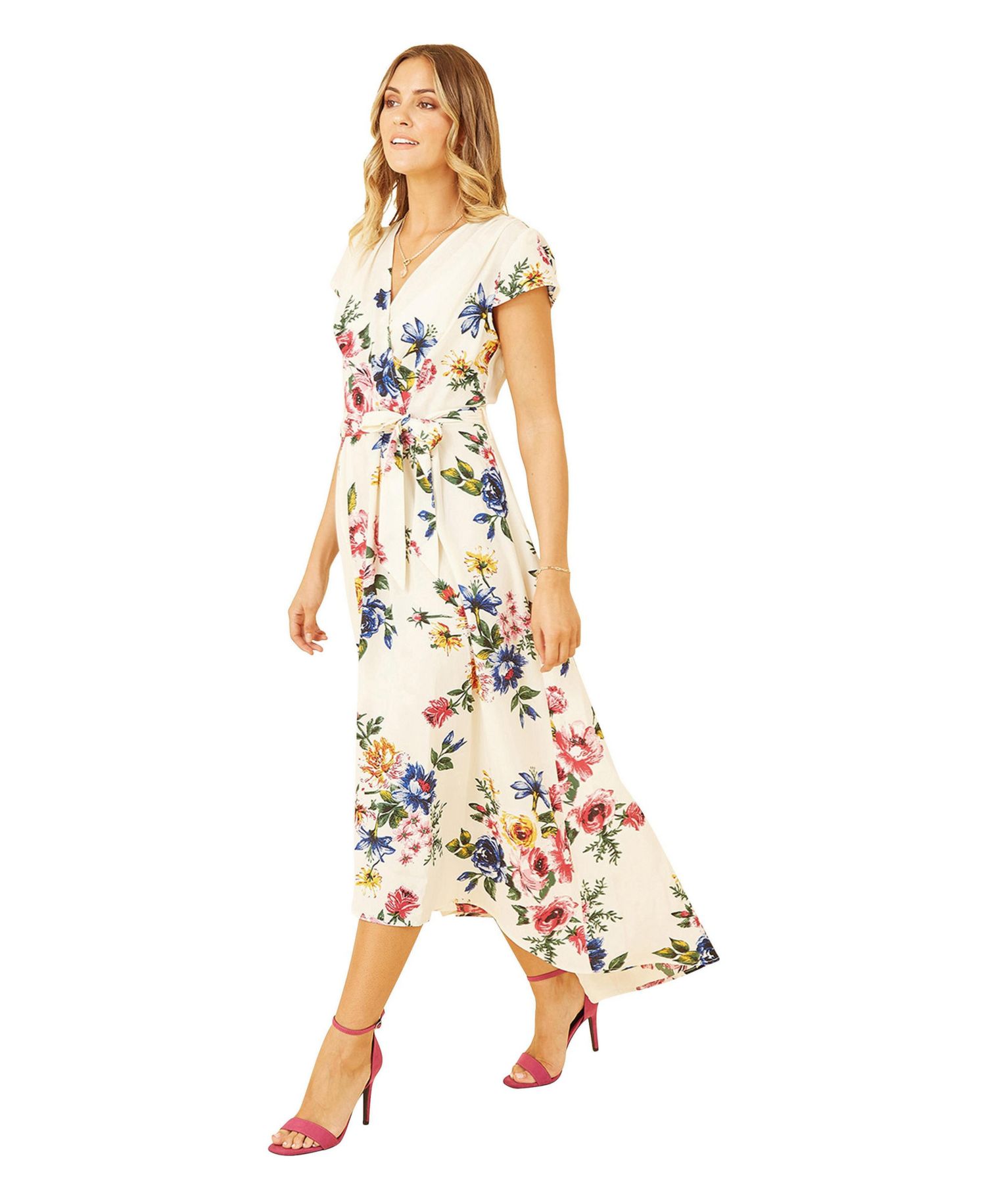 Women's Floral Print Dip Hem Wrap Dress