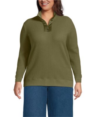 Plus Size Long Sleeve Waffle Quarter Zip Pullover