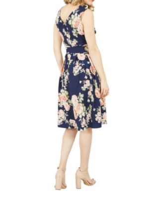 Women's Floral Rose Wrap Over Sleeveless Dress