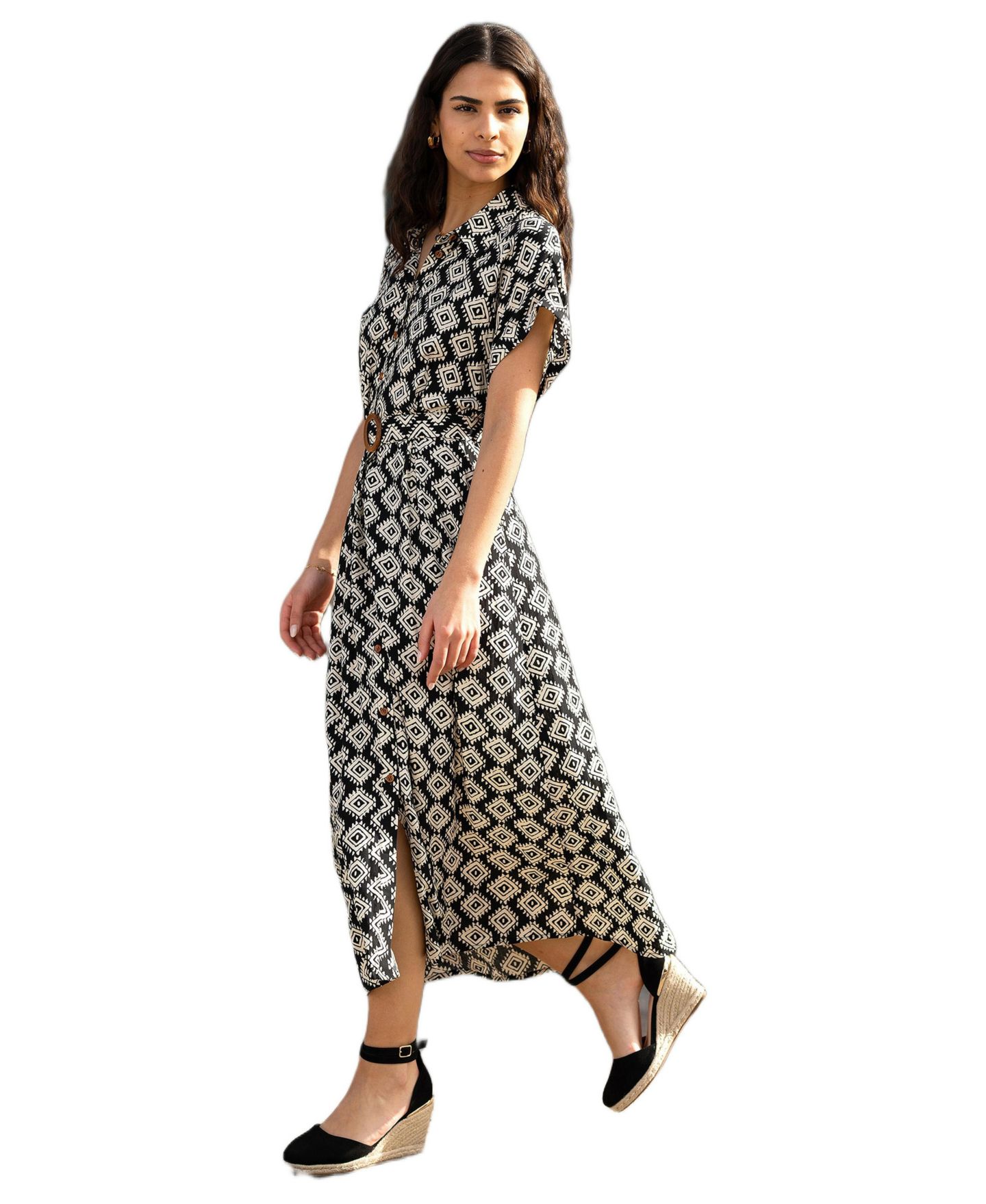 Женское платье Yumi Belted Midi Shirt Dress, цвет: Чёрный — фото 3
