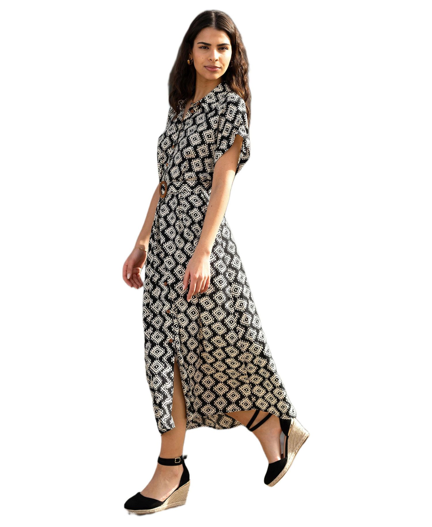 Women's Belted Midi Shirt Dress