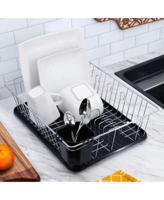 16 Inch Chrome Plated and Plastic Counter Top Drying Dish Rack in Black